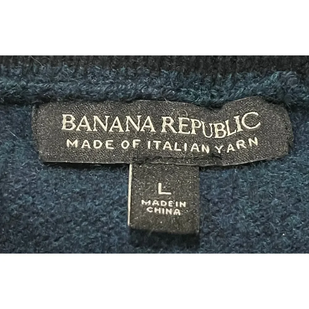 BANANA REPUBLIC 100% Extra Fine Merino Wool Shawl Collar Sweater Blue Mens L